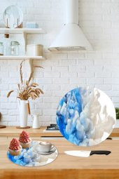 Dekoratif Cam Kesme Tahtası Mavi Duman Çap 32 cm | Cam Kesme Tablası - 1