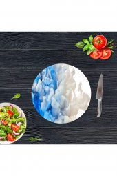 Dekoratif Cam Kesme Tahtası Mavi Duman Çap 32 cm | Cam Kesme Tablası - 2