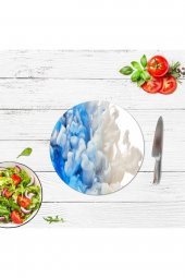 Dekoratif Cam Kesme Tahtası Mavi Duman Çap 32 cm | Cam Kesme Tablası - 3