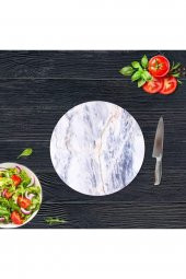 Dekoratif Cam Kesme Tahtası Mavi Mermer Çap 32 cm | Cam Kesme Tablası - 1