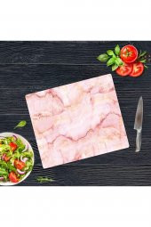 Dekoratif Cam Kesme Tahtası Pembe Mermer 29 x 34 cm | Cam Kesme Tablası - 1