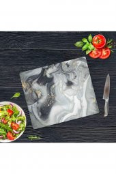 Dekoratif Cam Kesme Tahtası Gri Altın Mermer 29 x 34 cm | Cam Kesme Tablası - 1
