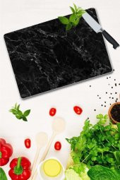 Dekoratif Cam Kesme Tahtası 30cm x 40cm Siyah Mermer - 1