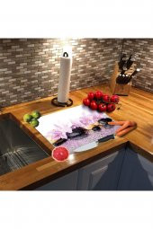 Dekoratif Cam Kesme Tahtası 30cm x 40cm Menekşeler - 1