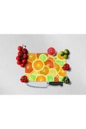 Dekoratif Cam Kesme Tahtası 30cm x 40cm Renkli Portakallar - 1