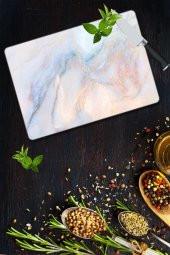 Dekoratif Cam Kesme Tahtası 30cm x 40cm  Ezgi  Mermer Görünümlü - 1