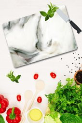 Dekoratif Cam Kesme Tahtası 30cm x 40cm Dalgalı Black  Mermer Görünümlü - 2