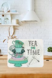 Dekoratif Cam Kesme Tahtası 30cm x 40cm Tea Tıme - 1