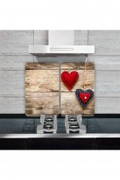Cam Ocak Koruyucu ve Kesim Tablası Asılı Kalpler (80cm x 52cm) 2 Parça, 5li Ocaklar - 1