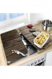 Cam Ocak Koruyucu ve Kesim Tablası Beşli Kalpler  (80cm x 52cm) 2 Parça, 5li Ocaklar - 2