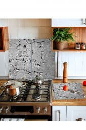 Takım Halinde Gri Taş Mermer 20x30 Cm Kesme Tablası Ve 60x52cm Cam Ocak Koruyucu 4lü Ocaklar thumbnail 1