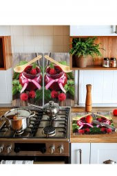 Takım Halinde Raspberry 20x30 Cm Kesme Tablası Ve 60x52cm Cam Ocak Koruyucu 4lü Ocaklar - 1