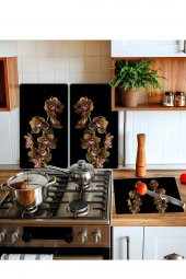 Takım Halinde Kahve Orkide 20x30 Cm Kesme Tablası Ve 60x52cm Cam Ocak Koruyucu 4lü Ocaklar thumbnail 1