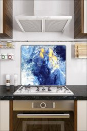 Cam Ocak Koruyucu Ve Cam Kesme Tahtası Mavi Alacalı 50 cm x 56 cm Tek Parça - 1