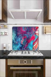 Cam Ocak Koruyucu Ve Cam Kesme Tahtası Kırmızı Mavi Alacalı 50 cm x 56 cm Tek Parça thumbnail 1