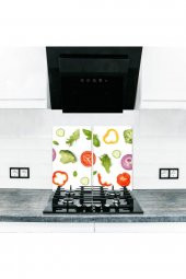 2 li 30x52 cm Beyaz Sebzeler Desenli Kesim Tablası ve Ocak Koruyucu thumbnail 1