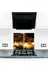 Cam Ocak Arkası Koruyucu ve Kesme Tahtası Yeni Yıl | 30cm x 52cm 2li thumbnail 1