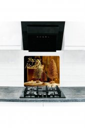 Cam Ocak Arkası Koruyucu ve Kesme Tahtası Mutlu Yıllar |  50cm x 56cm Tek Parça thumbnail 1