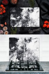Takım Halinde Sis 20x30 cm Kesme Tablası ve 60x52cm Cam Ocak Koruyucu 4lü Ocaklar thumbnail 1