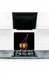 Cam Ocak Arkası Koruyucu ve Kesme Tablası Altın Kiraz| 50 cm x 56 cm thumbnail 1