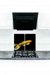 Cam Ocak Koruyucu ve Kesim Tablası Sarı Balık (80cm x 52cm) 2 Parça, 5li Ocaklar - 1