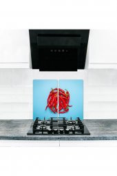 Cam Ocak Koruyucu ve Kesim Tablası Kızıl (60cm x 52cm) 2 Parça,4lü Ocaklar thumbnail 1
