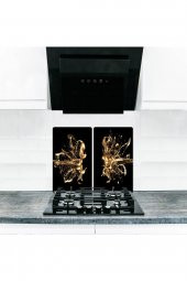 Cam Ocak Koruyucu ve Kesim Tablası Altın Civa (60cm x 52cm) 2 Parça, 4lü Ocaklar thumbnail 1