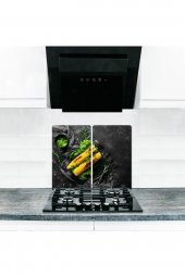 Cam Ocak Koruyucu ve Kesim Tablası Mısır (60cm x 52cm) 2 Parça, 4lü Ocaklar thumbnail 1