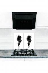 Cam Ocak Koruyucu ve Kesim Tablası Black Civa (60cm x 52cm) 2 Parça, 4lü Ocaklar - 1