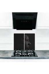 Cam Ocak Koruyucu ve Kesim Tablası Kara  (80cm x 52cm) 2 Parça, 5li Ocaklar thumbnail 1