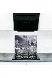 Cam Ocak Koruyucu ve Kesim Tablası Gri Buz (60cm x 52cm) 2 Parça, 4lü Ocaklar thumbnail 1