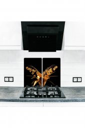 Cam Ocak Koruyucu ve Kesim Tablası Altın Zambak (60cm x 52cm) 2 Parça, 4lü Ocaklar thumbnail 1