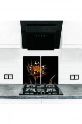 Cam Ocak Koruyucu ve Kesim Tablası Anemon Çiçeği (60cm x 52cm) 2 Parça, 4lü Ocaklar thumbnail 1