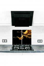 Cam Ocak Koruyucu ve Kesim Tablası Gold  (60cm x 52cm) 2 Parça, 4lü Ocaklar - 1
