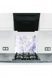 Dekoratif Cam Ocak Koruyucu ve Kesim Tablası Mavi Mermer 60cm x 52cm 2 Parça, 4lü Ocaklar - 1