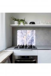 Dekoratif Cam Ocak Koruyucu ve Kesim Tablası Mavi Mermer 60cm x 52cm 2 Parça, 4lü Ocaklar - 2