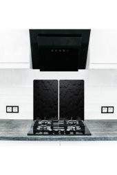 2 li 30x52 cm Siyah Altıgen Desenli Cam Kesim Tablası ve Ocak Koruyucu thumbnail 1