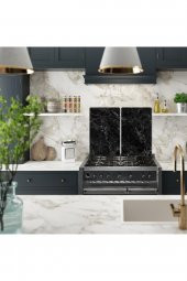 Dekoratif Cam Ocak Koruyucu ve Kesim Tablası Siyah Mermer 60cm x 52cm 2 Parça, 4lü Ocaklar thumbnail 1