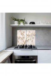 Dekoratif Cam Ocak Koruyucu ve Kesim Tablası Yapay Guller 60cm x 52cm 2 Parça, 4lü Ocaklar - 1