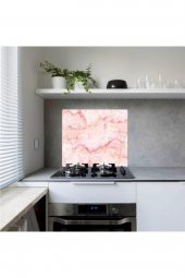 Cam Ocak Koruyucu ve Kesim Tablası Pembe Mermer (50cm x 56cm) Tek Parça thumbnail 1