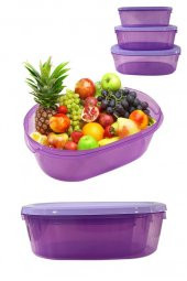 3Lü Oval Erzak Saklama Kabı Mor - 1