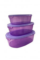 3Lü Oval Erzak Saklama Kabı Mor - 2
