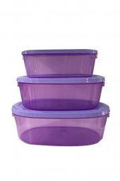 3Lü Oval Erzak Saklama Kabı Mor - 3