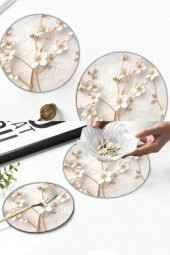 Yapay Güller Desenli Cam Sunum Tepsisi 2li Takım Çap 32 & Çap 20 - 1