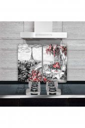 2 li 40x52 cm Paris Desenli Cam Kesim Tablası ve Ocak Koruma - 1