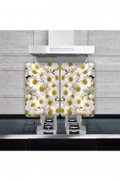 2 li 40x52 cm Papatya Çiçeği Desenli Cam Kesim Tablası ve Ocak Koruma - 1