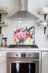2 li 30x52 cm Egzotik Çiçekler Desenli Cam Ocak Arkası Koruyucusu thumbnail 1
