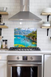2 li 30x52 cm Fethiye Desenli Cam Ocak Arkası Koruyucusu - 1