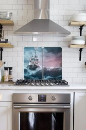 2 li 30x52 cm Fırtınalı Deniz Desenli Cam Ocak Arkası Koruyucusu - 1