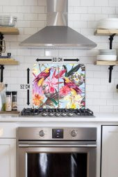 2 li 30x52 cm Egzotik Çiçekler Desenli Cam Ocak Arkası Koruyucusu thumbnail 2